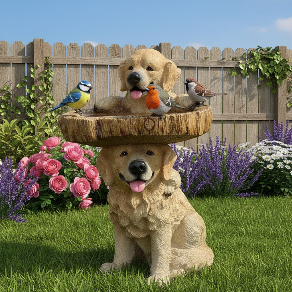 Guldfarvet Retriever Hvalp Havefigur til Fugl Badekar