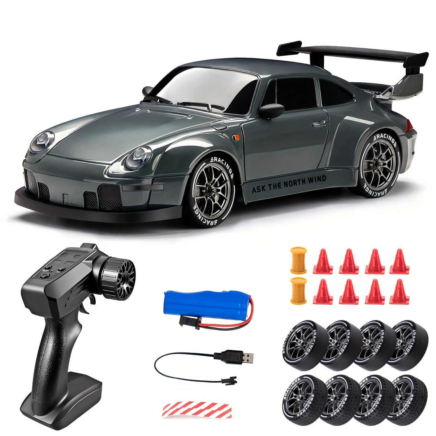 Fartfylld 1:24 RC Driftbil med LED-ljus – Uppladdningsbar 4WD Racer