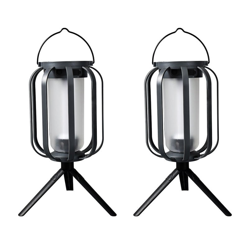 Solcelle- og USB-opladelig LED-lanterne med flammeeffekt