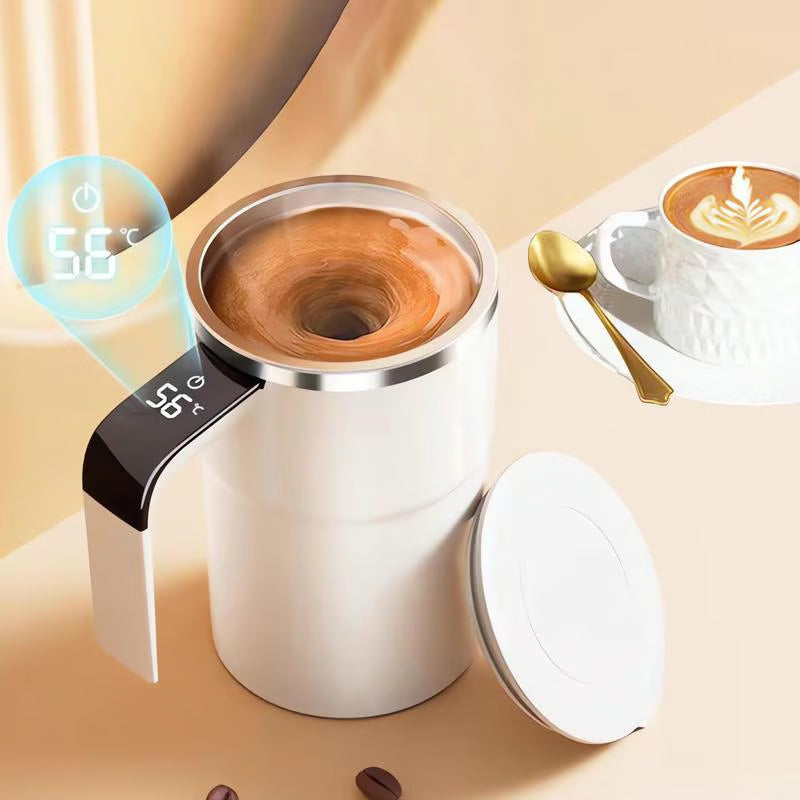 Selvrørende kop med temperaturvisning og magnetisk rørfunktion i rustfrit stål til kaffe, shakes og drikkevarer