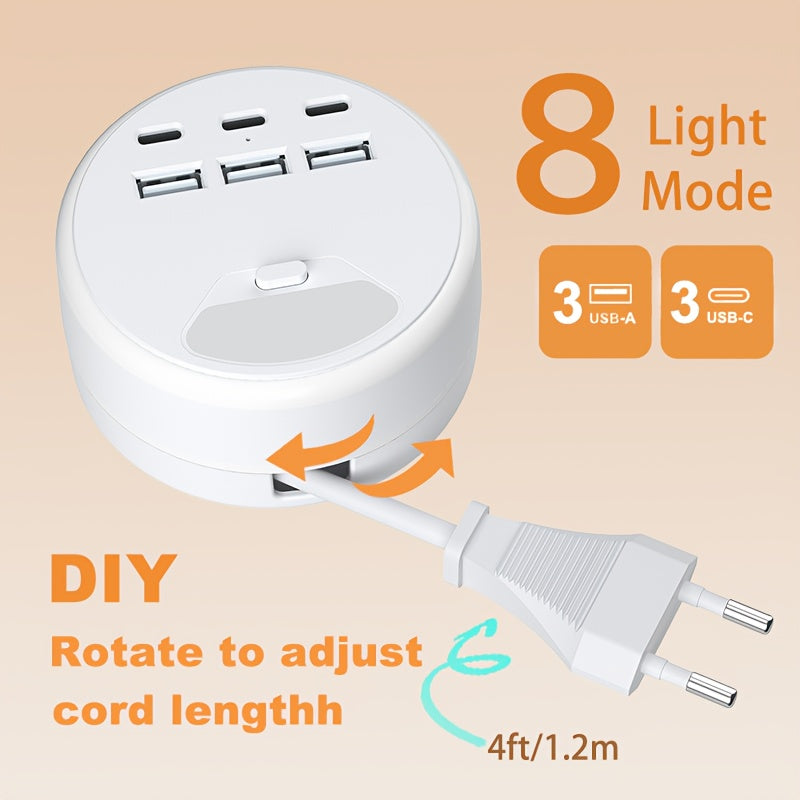 Smart grenuttag med USB-laddning – 3 USB-A och 3 USB-C-portar