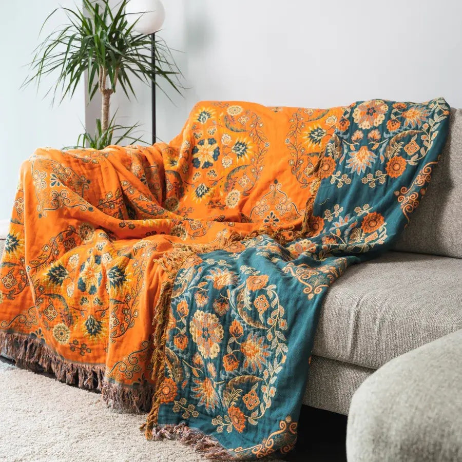 Vendbart Tæppe i Bomuld med Blomstermønster - Hygge & Stil
