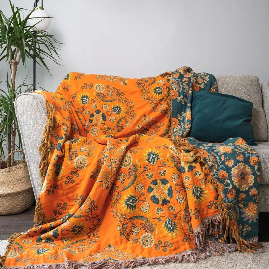 Vendbart Tæppe i Bomuld med Blomstermønster - Hygge & Stil