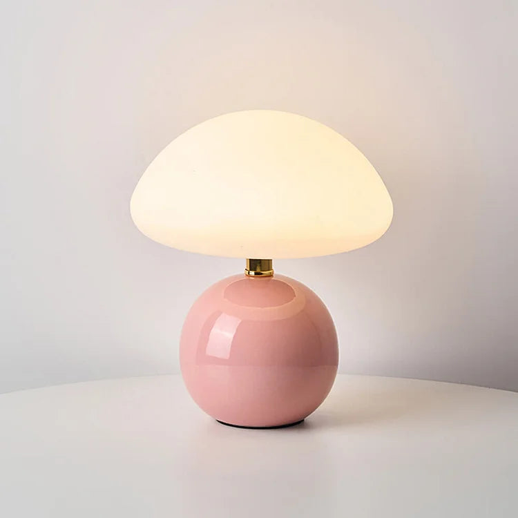 Keramisk Natbordslampe med Svampeformet Skærm - Blid Belysning