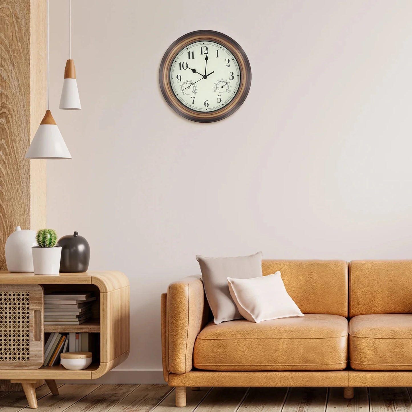 Tyst Väggklocka med Hygrometer och Termometer – Klassisk Elegans