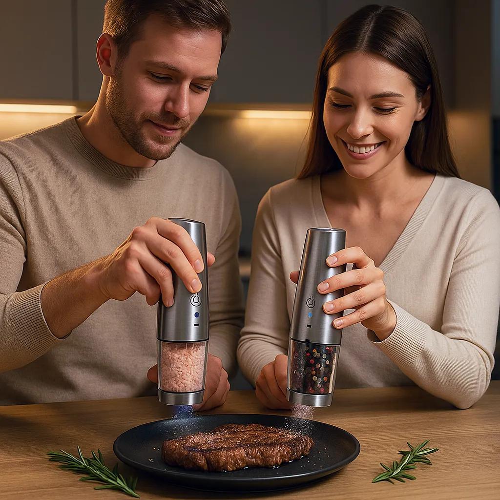 Elektrisk salt- och pepparkvarn med justerbar grovhet, USB-laddning