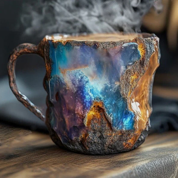 Kaffemugg i keramik med kristalleffekt och unik design