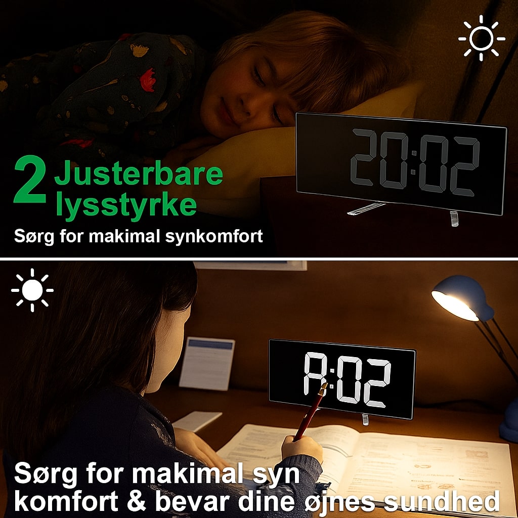 Digital Vækkeur med Buet Skærm og Automatisk Lys
