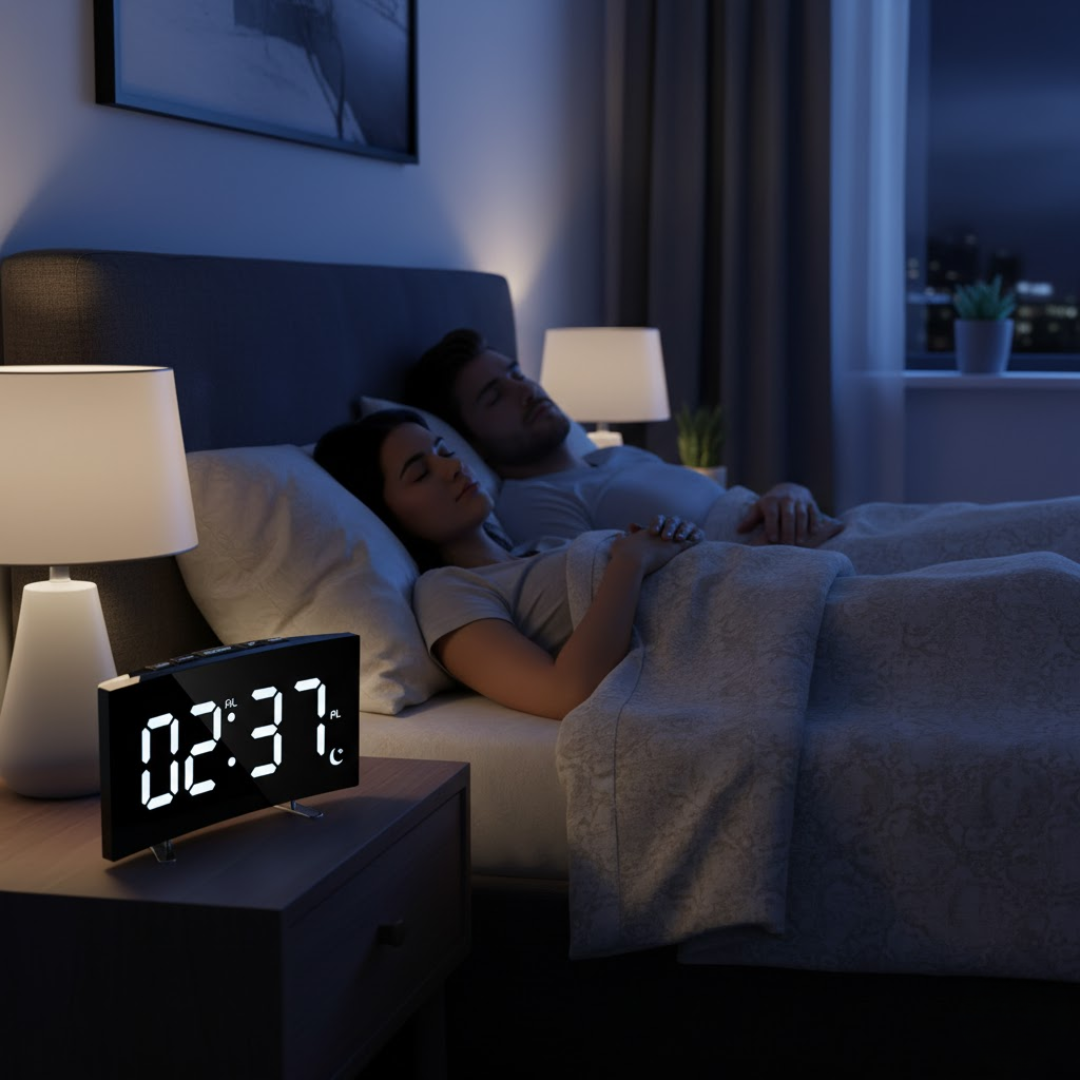 Digital Vækkeur med Buet Skærm og Automatisk Lys