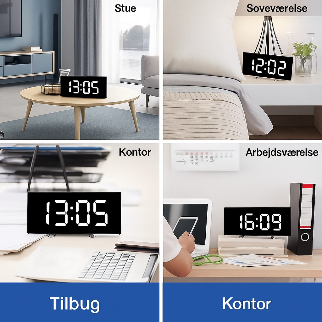 Digital Vækkeur med Buet Skærm og Automatisk Lys