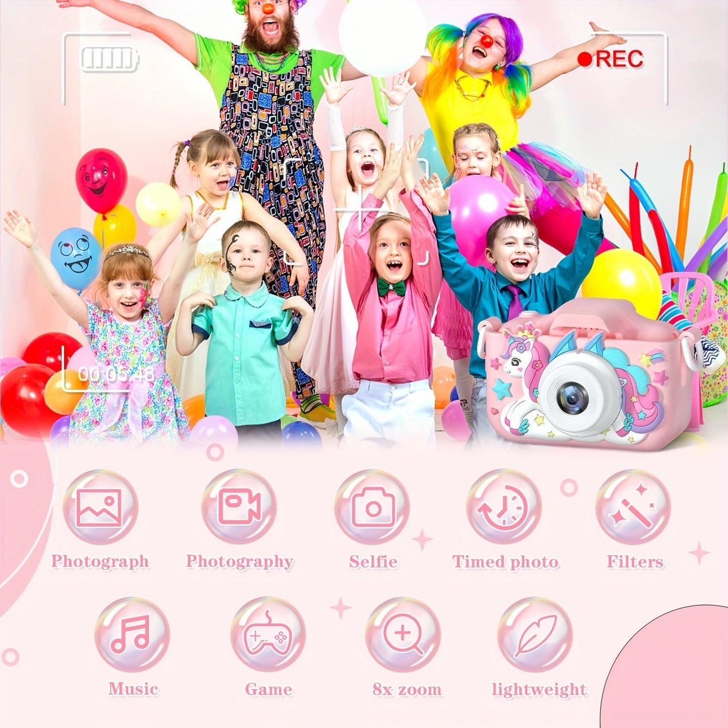 HD Børnekamera Licorne | Sjovt Selfiekamera til Børn 3-12 År