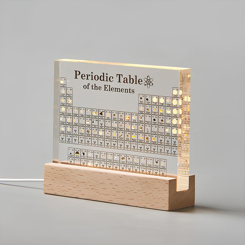 Elegant 3D Akryl Udstilling med Ægte Elementer - Periodisk Tabel