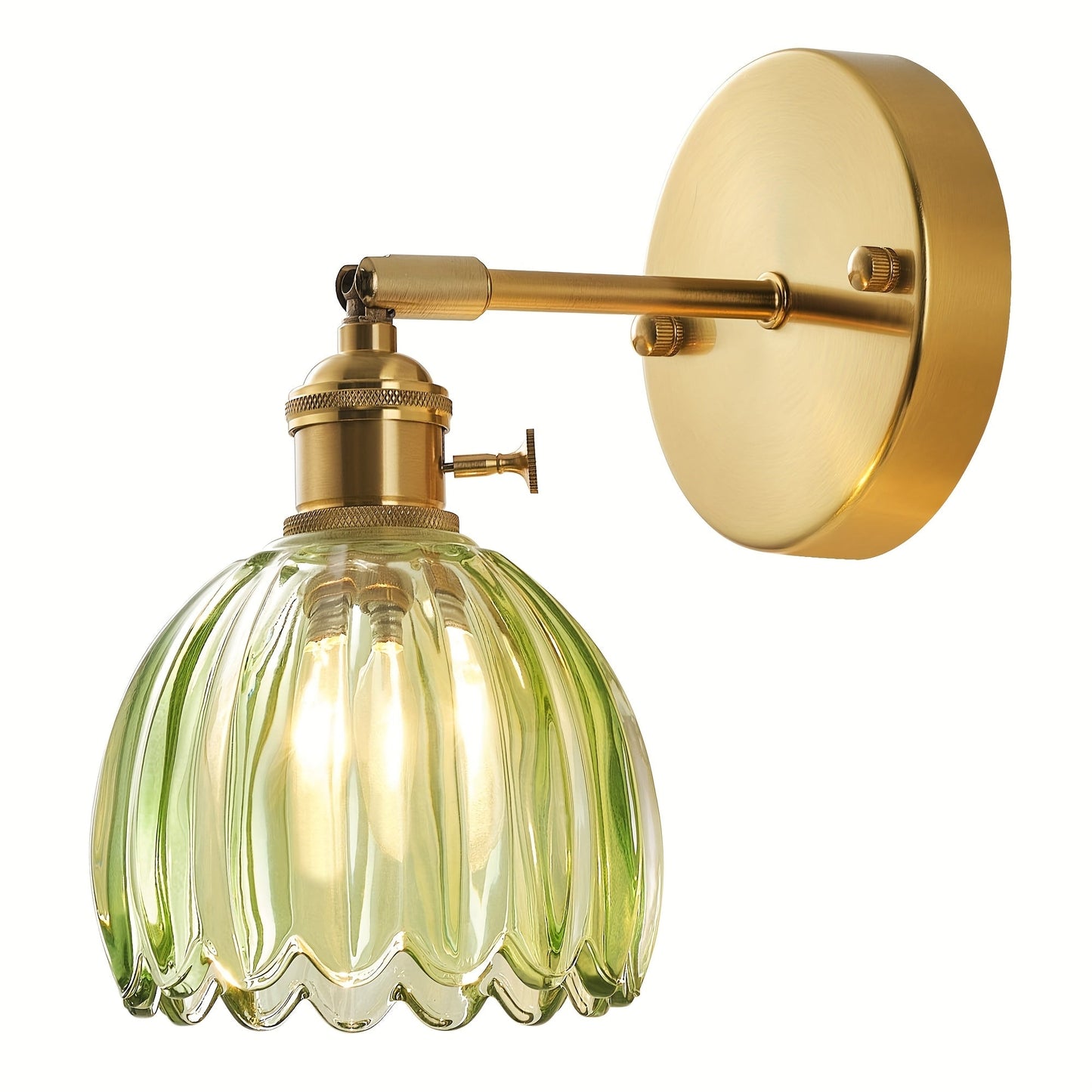 Elegant vägglampa i glas med rosa skärm och guldfinish