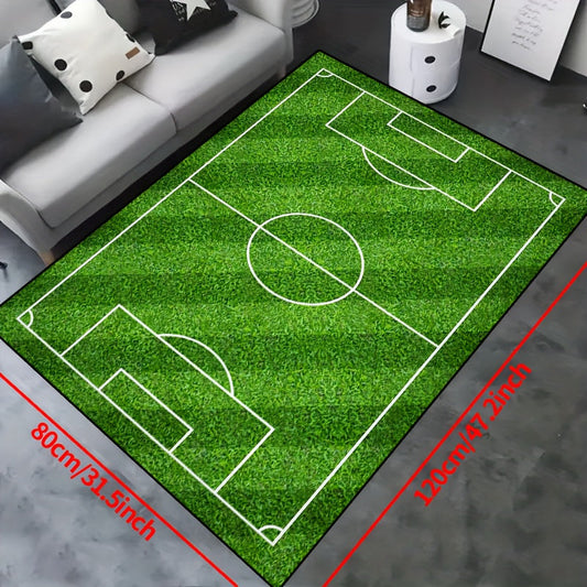 Fotbollsplan Mönster Matta - Halkfri Tvättbar Lounge-Matta för Vardagsrum, Sovrum, Trädgård eller Spelrum