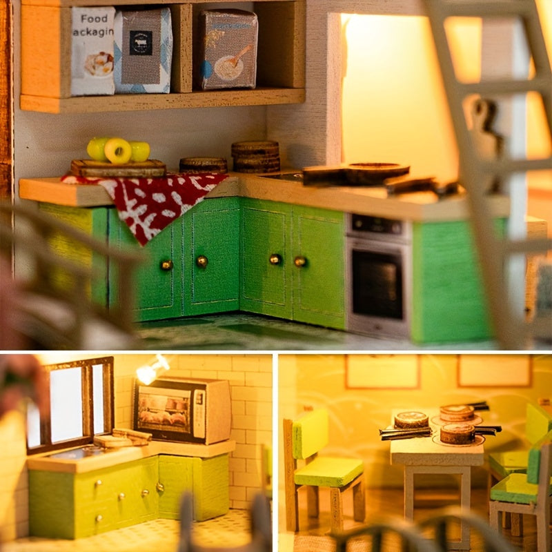 3D Miniature Villa Puslespil Sæt – Gør Det Selv med LED Belysning og Detaljerede Interiører