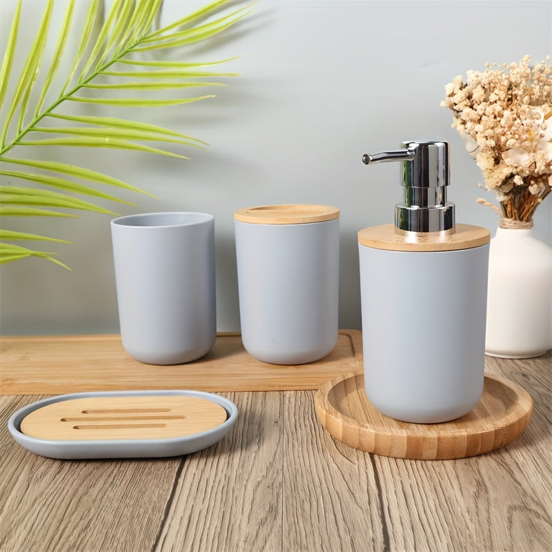 Elegant set med badrumstillbehör och bambulock – 4 delar