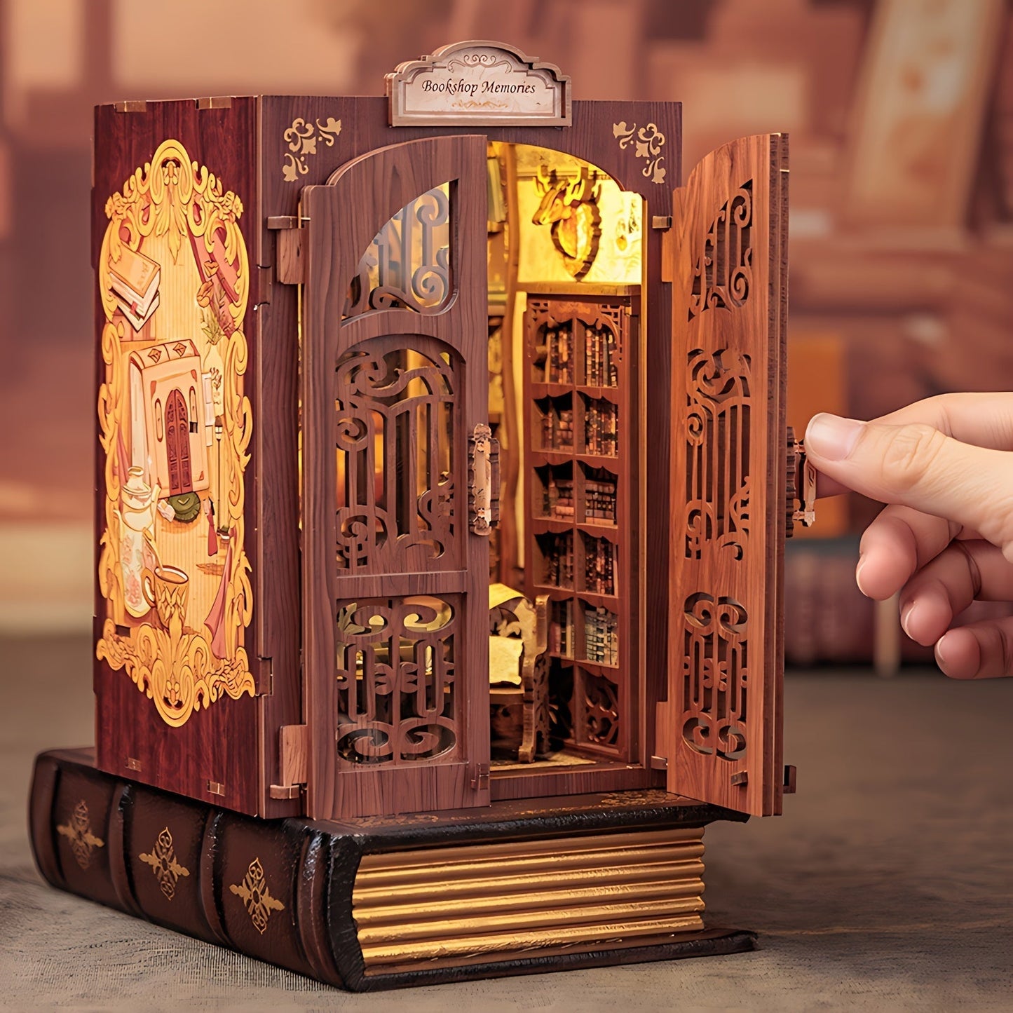 Miniature Bogbutik DIY – 3D Trækit med Belysning til Kreativ Dekoration