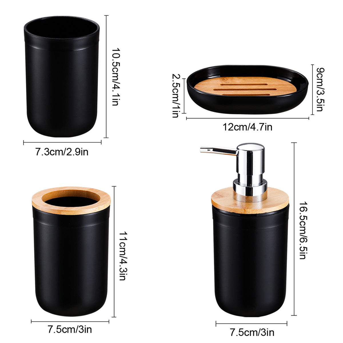 Elegant set med badrumstillbehör och bambulock – 4 delar