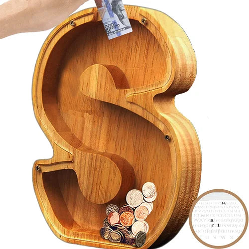 Personlig træ opsparingsboks med A-Z bogstavdesign