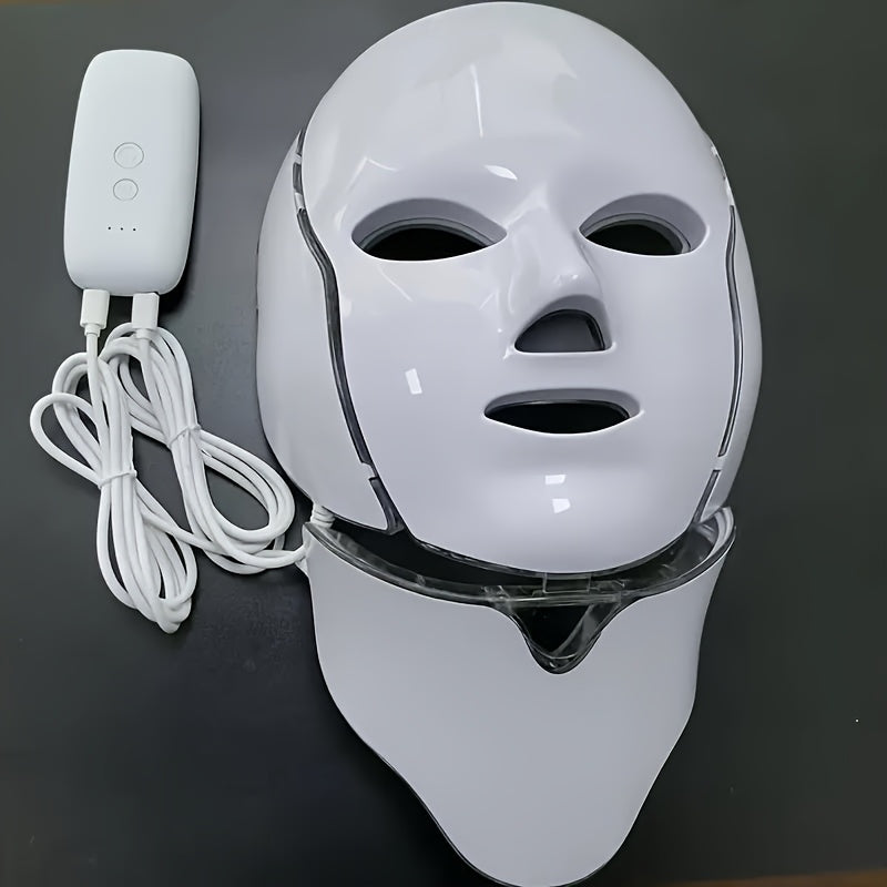 LED Ansikts- och Halsmask med 7 Färger – Uppladdningsbar USB Hudvårdsenhet
