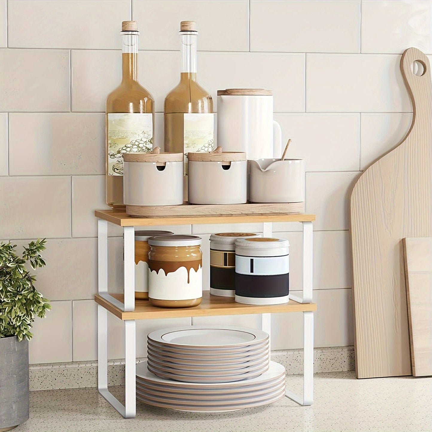 Set med 2 Justerbara Hyllor i Bambu – Elegant och Platsbesparande