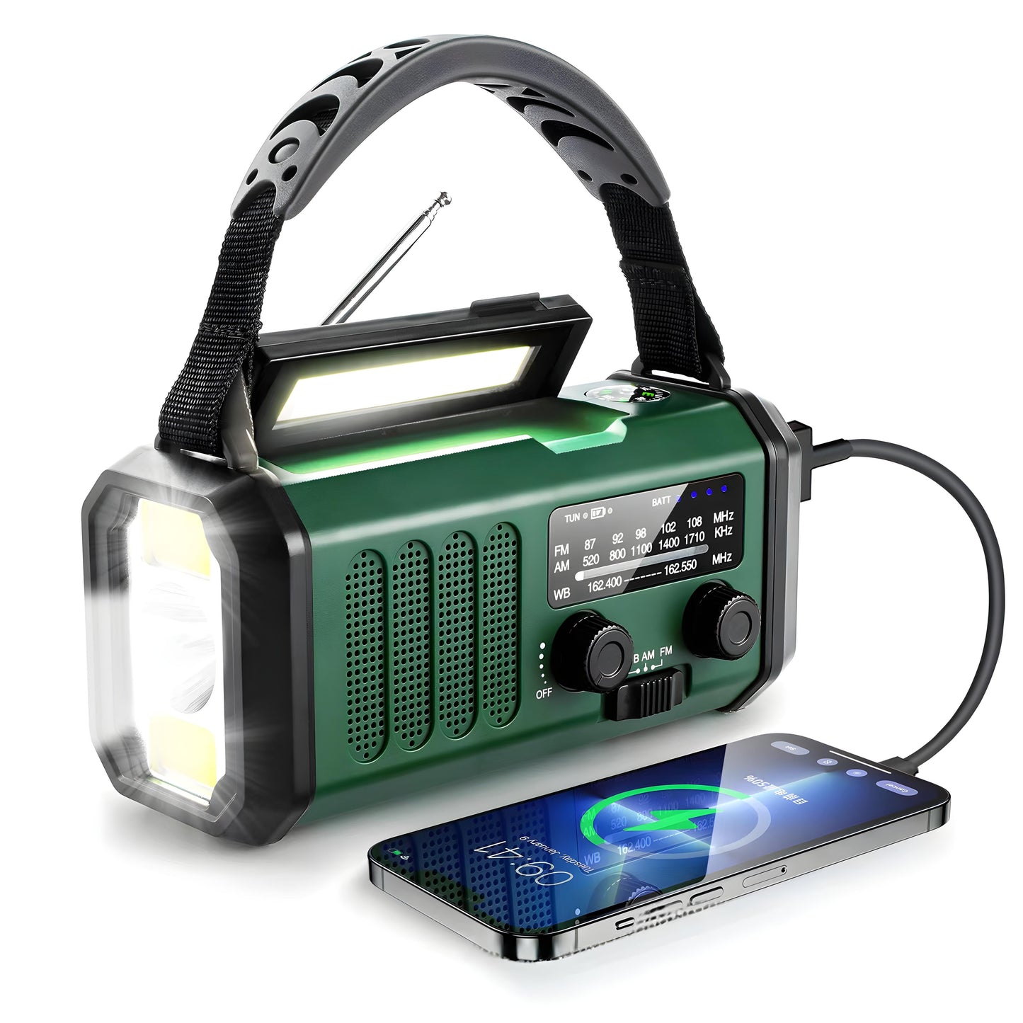 Solardrevet Nødradio med Powerbank & Kraftig Lys