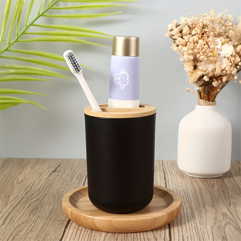 Elegant set med badrumstillbehör och bambulock – 4 delar