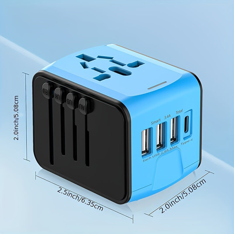 Rejseadapter med 4 USB & Type-C: Hurtig Opladning Globalt