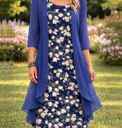 Luftigt dametøjssæt med top og cardigan i chiffon | Elegant outfit