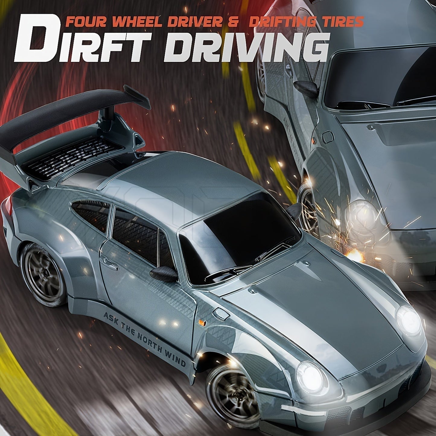 Fartfylld 1:24 RC Driftbil med LED-ljus – Uppladdningsbar 4WD Racer
