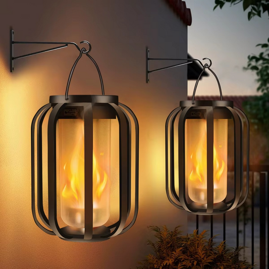 Solcells- och USB-uppladdningsbar LED-lykta med flameffekt