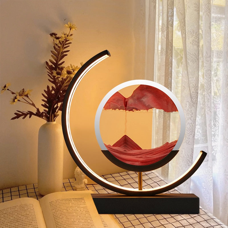LED Bordlampe med Dynamisk Sandkunst - Beroligende Belysning