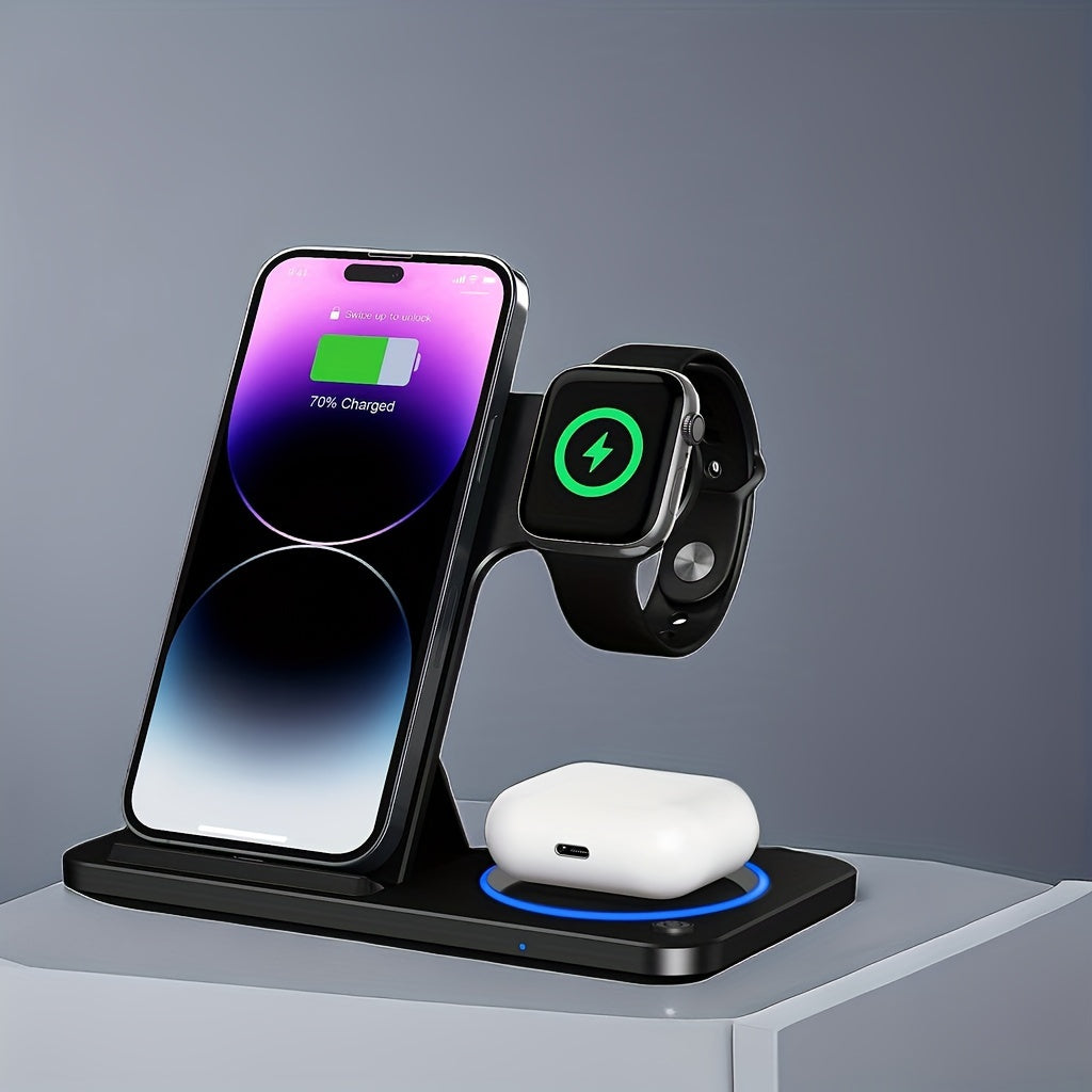 Trådløs Opladerstation – Hurtig 3 i 1 Dock til iPhone, AirPods & Watch