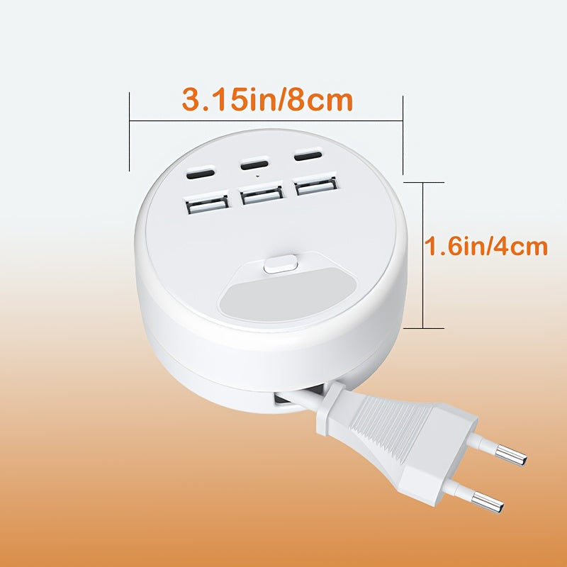 Smart grenuttag med USB-laddning – 3 USB-A och 3 USB-C-portar