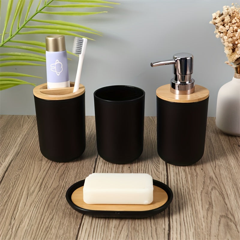 Elegant set med badrumstillbehör och bambulock – 4 delar