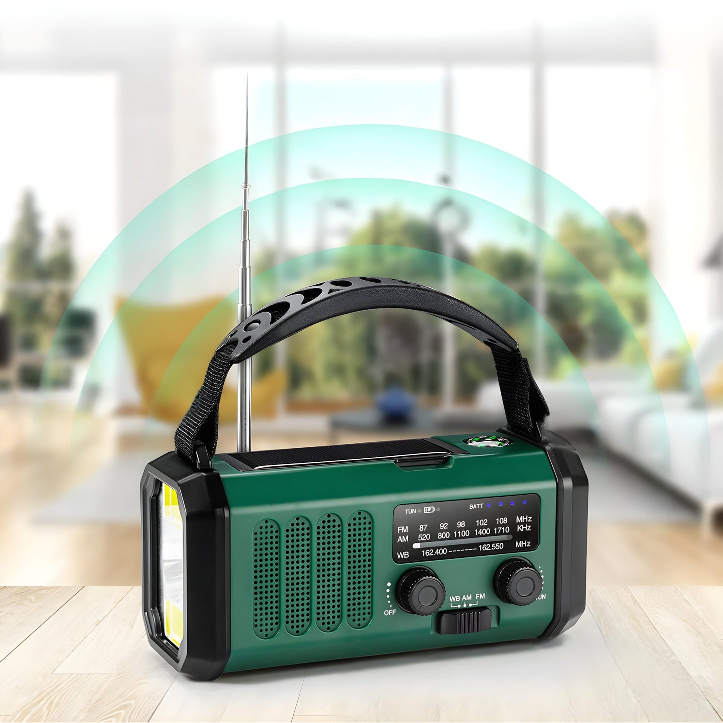 Solardrevet Nødradio med Powerbank & Kraftig Lys