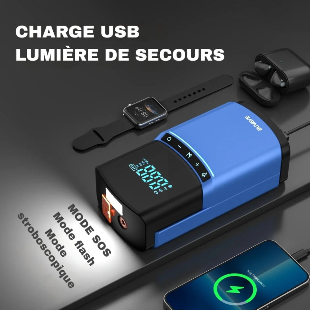Kraftfuld og Kompakt Batteri Booster med Kompressor