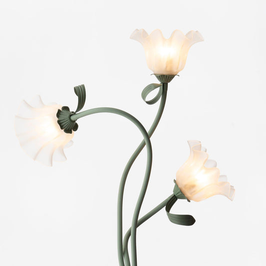 Fin Golvlampa med Blomstrande Glas och Varm LED-belysning