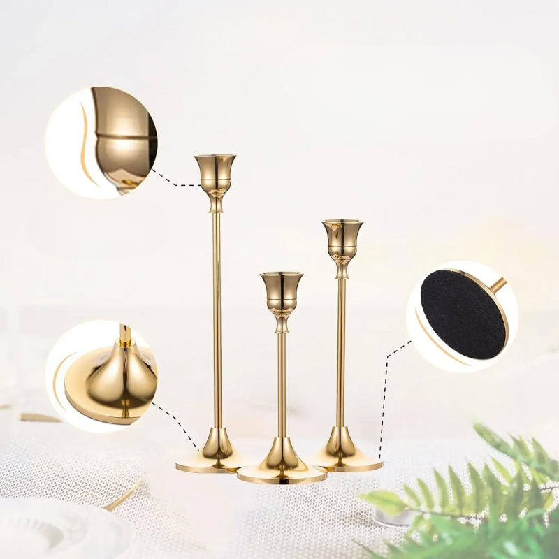 Elegante Guld Lysestager i Metal til Borddekoration