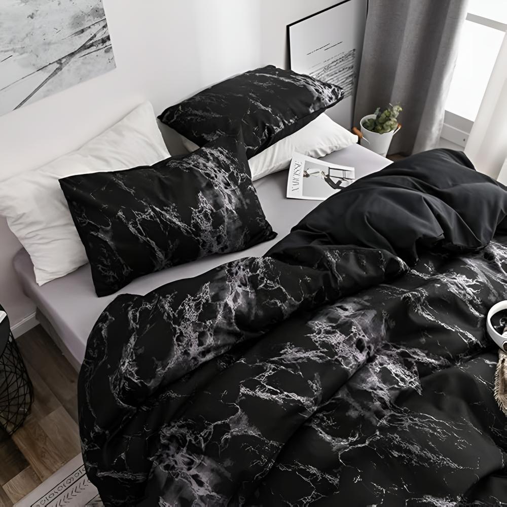 Luksuriøst Sengetøjssæt i Marmor Design med Blød Komfort