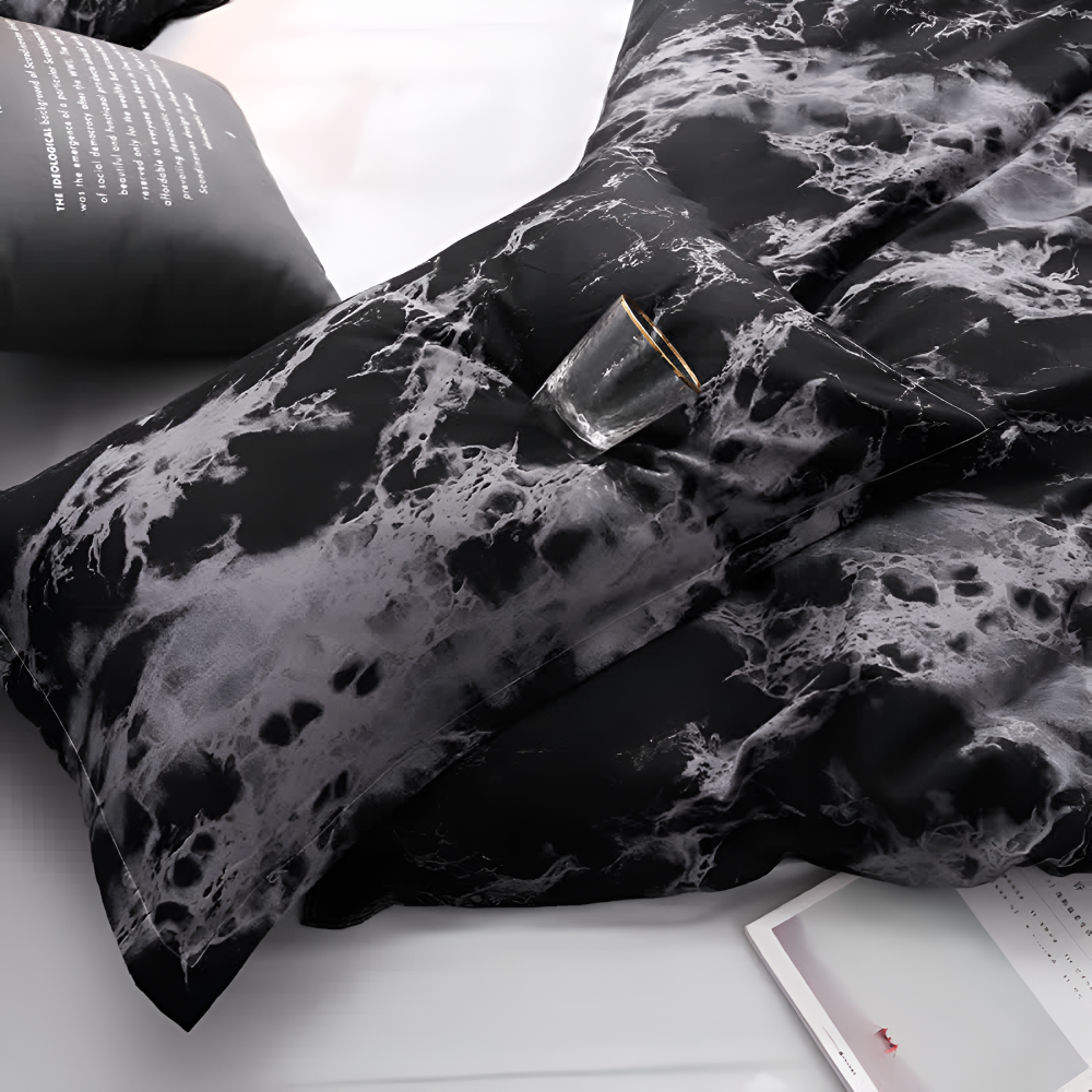 Luksuriøst Sengetøjssæt i Marmor Design med Blød Komfort