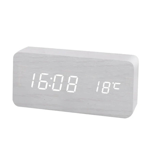 Digital Trä Väckarklocka med Tre LED - Elegant med Temperaturvisning