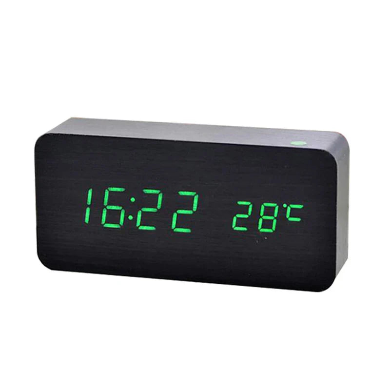 Digital Træ Vækkeur med Tre LED - Elegant med Temperaturvisning