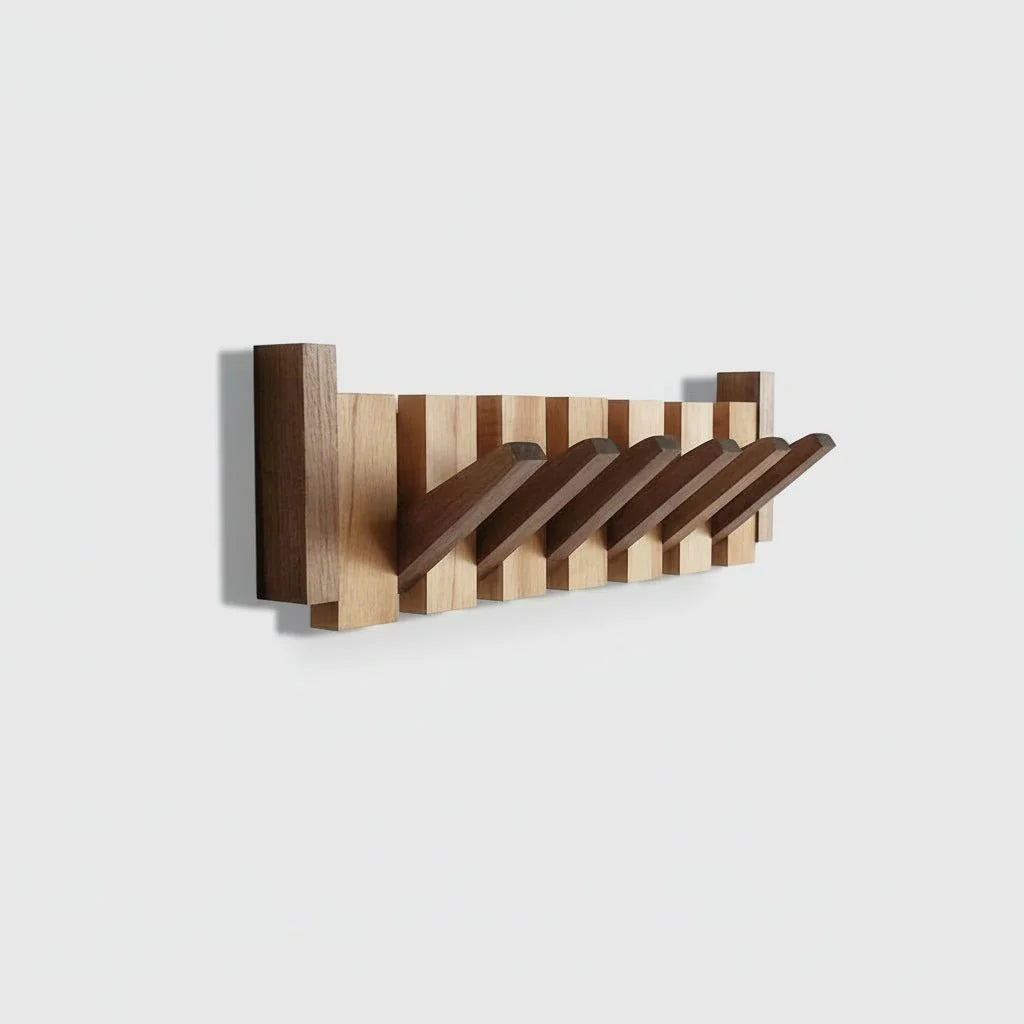 Elegant väggmonterad klädhängare i trä – Platsbesparande design