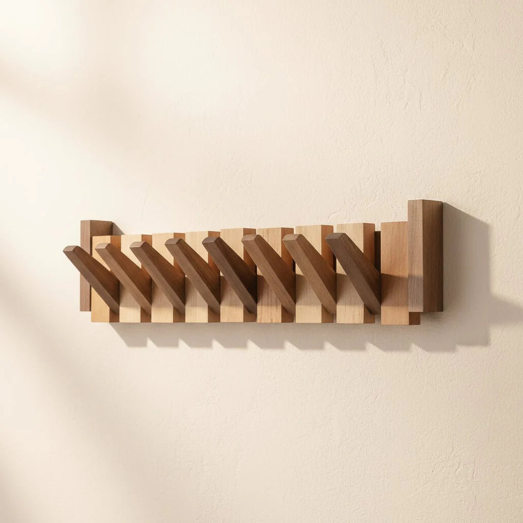Elegant väggmonterad klädhängare i trä – Platsbesparande design