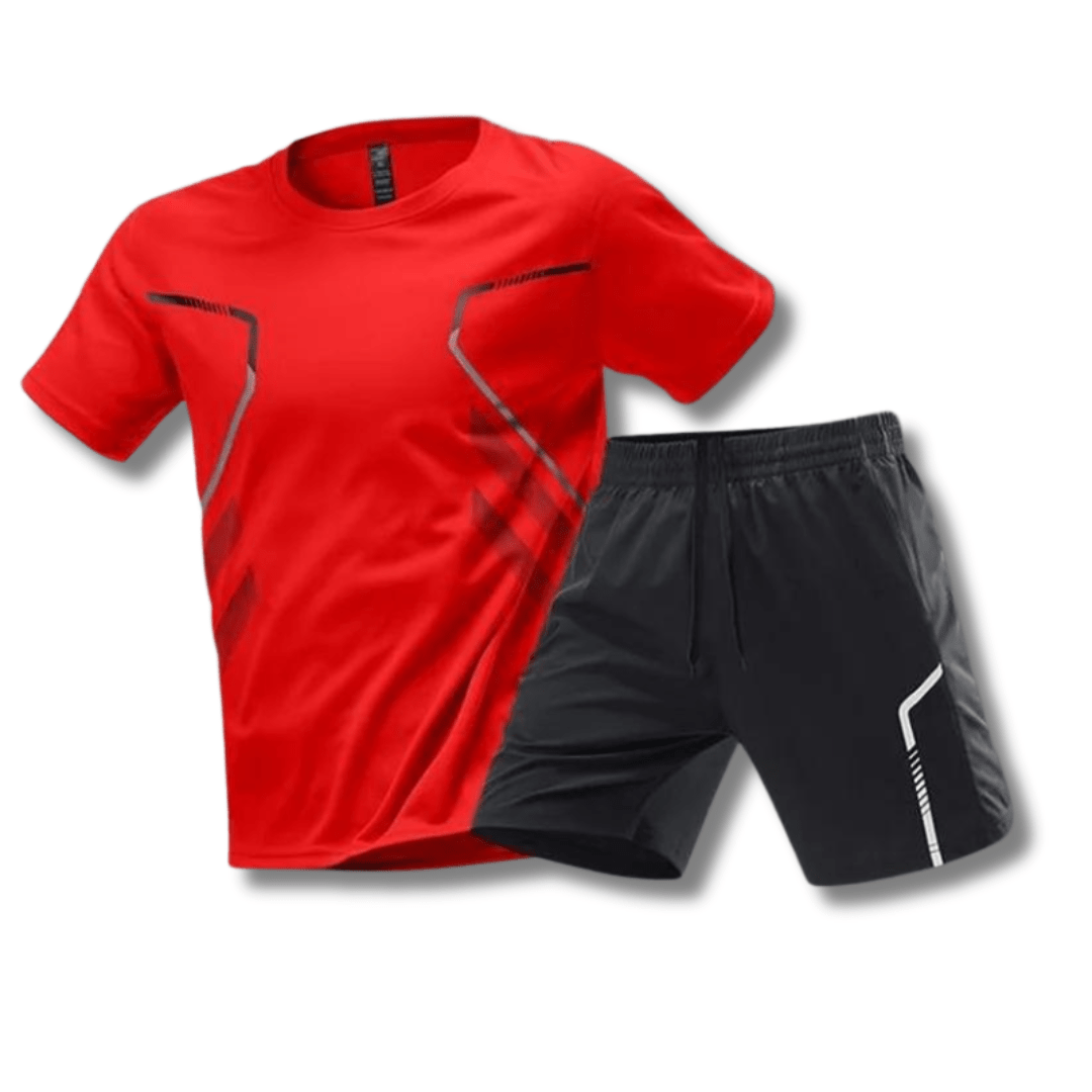 Træningssæt til mænd, åndbart T-shirt og fleksible shorts