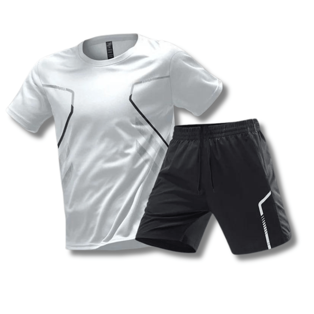 Træningssæt til mænd, åndbart T-shirt og fleksible shorts