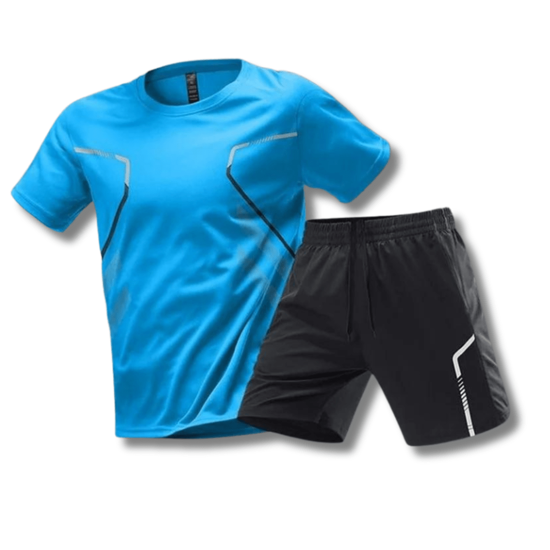 Træningssæt til mænd, åndbart T-shirt og fleksible shorts