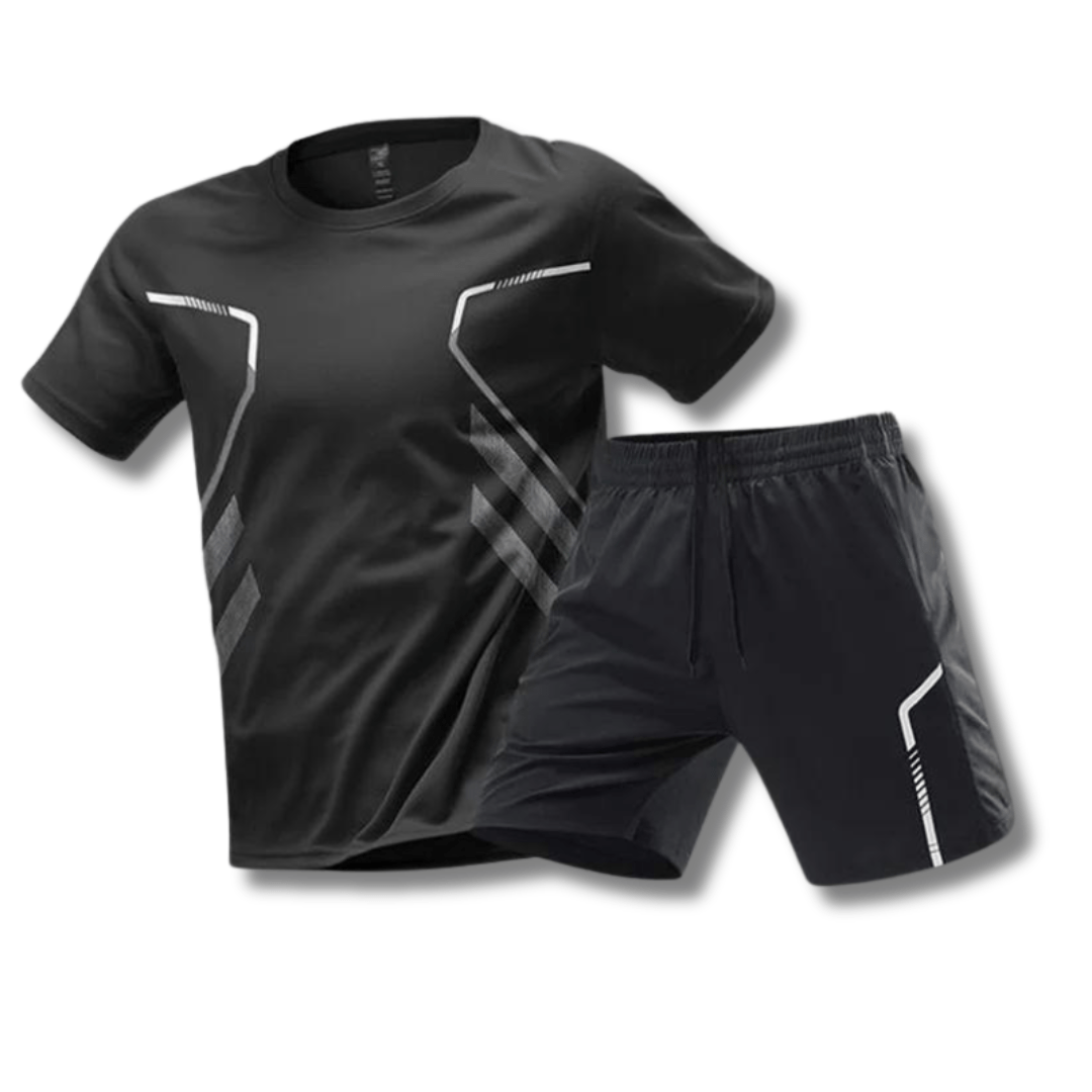 Træningssæt til mænd, åndbart T-shirt og fleksible shorts