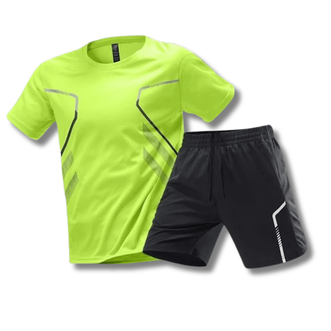 Træningssæt til mænd, åndbart T-shirt og fleksible shorts